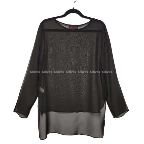 BLACK Sheer Top See Through Blouse Top or Cover-Up-  Size L - Picture 4 of 8